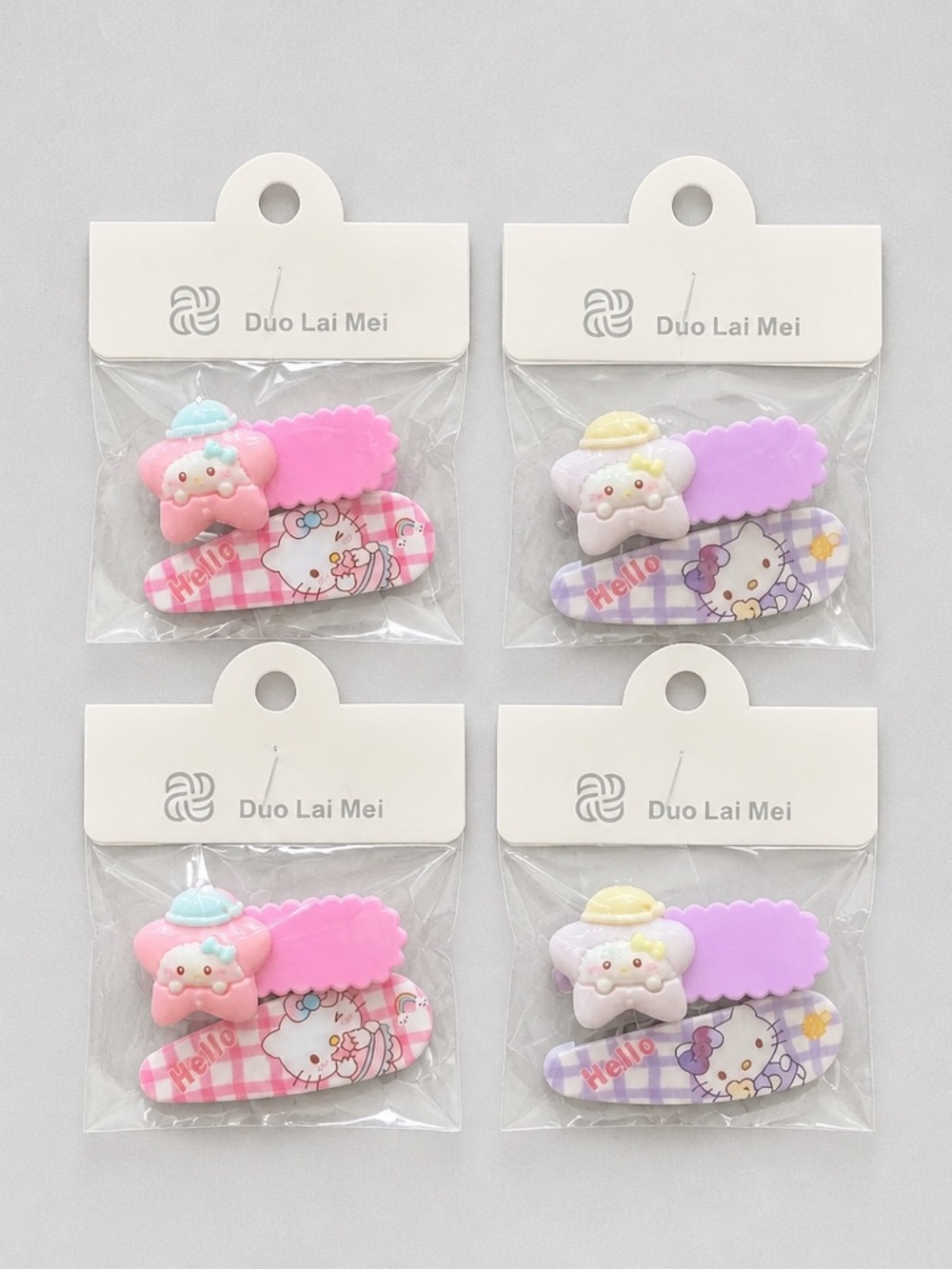 NWT Set of 4 Hello Kitty Child Size Hair Clips Barretts Pink & Purple
